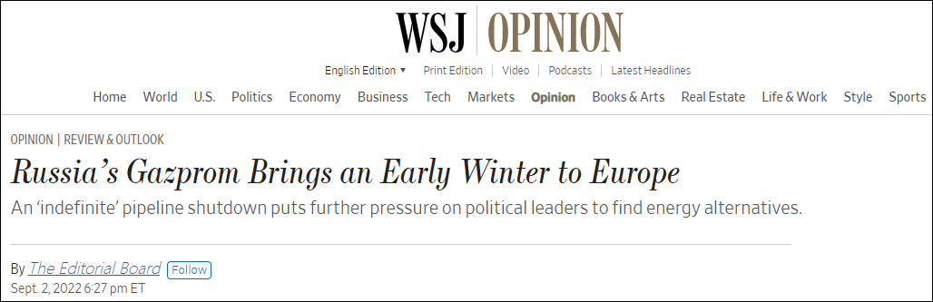 《华尔街日报》社论文章截图